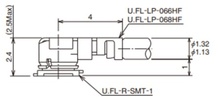 Разъем U.FL-LP-068HF female для микрокоаксиального кабеля диаметром 1.13 мм