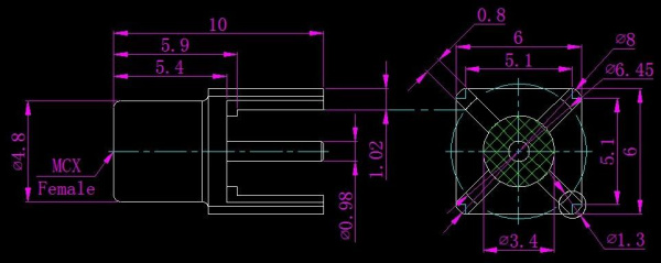 MCX female для приборной платы