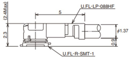 Разъем U.FL-LP-088HF female для микрокоаксиального кабеля диаметром 1.37 мм